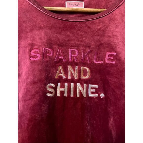Kate Spade XL Sparkle And Shine Velour Crewneck Sweatshirt Burgundy Soft Lounge - Picture 7 of 10